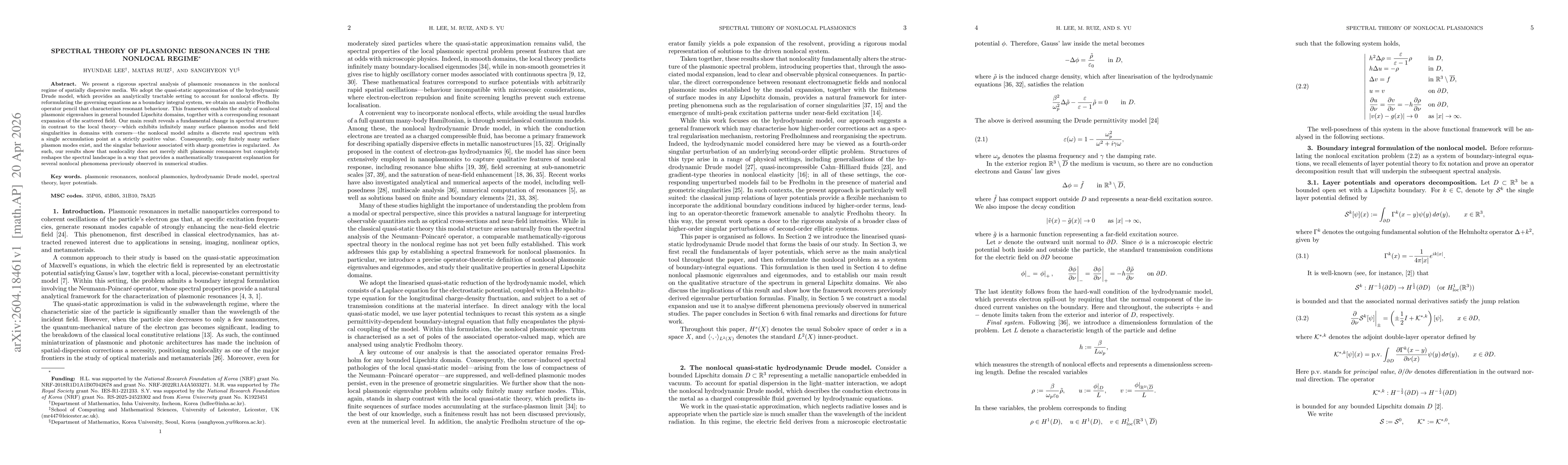 Thumbnail for Spectral theory of plasmonic resonances in the nonlocal regime