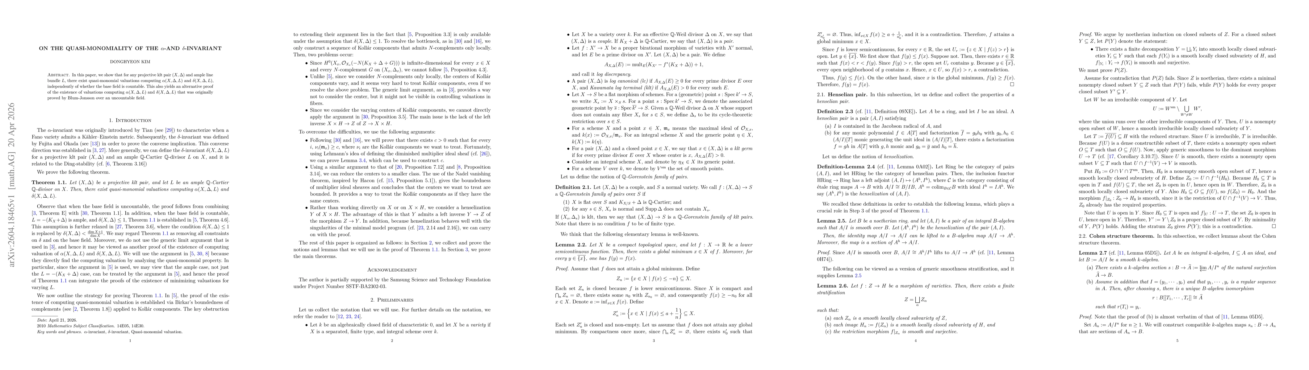 Thumbnail for On the quasi-monomiality of the $α$-and $δ$-invariants