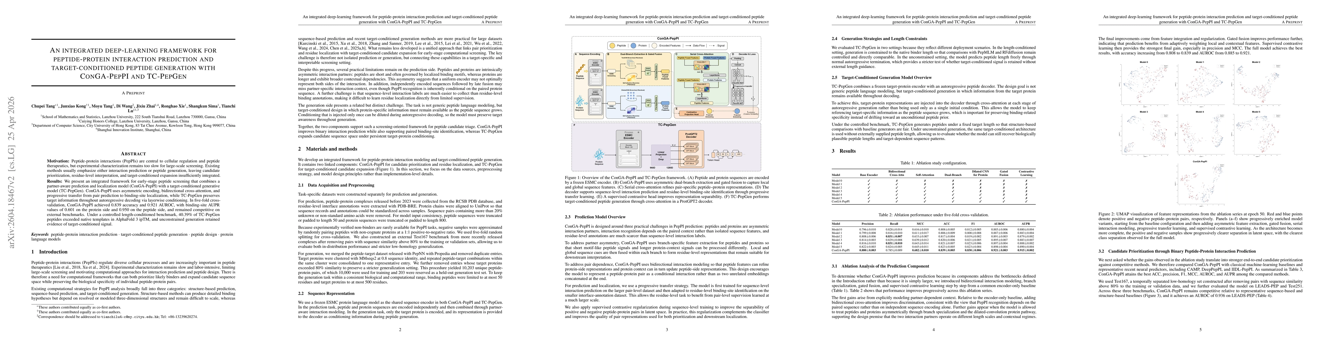 Thumbnail for An Integrated Deep-Learning Framework for Peptide-Protein Interaction Prediction and Target-Conditioned Peptide Generation with ConGA-PePPI and TC-PepGen