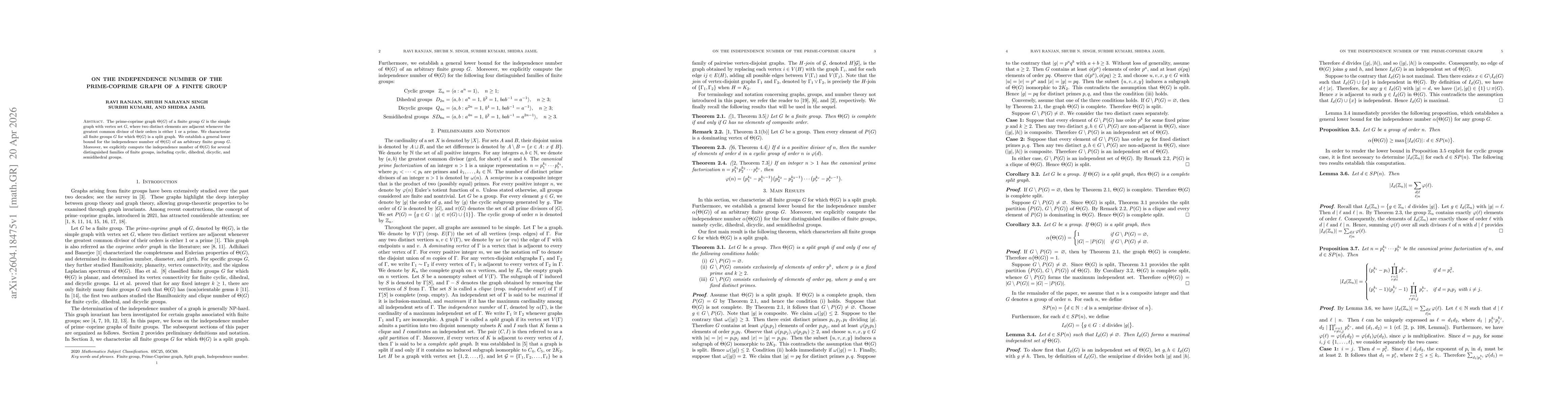 Thumbnail for On the Independence Number of the Prime-Coprime Graph of a Finite Group