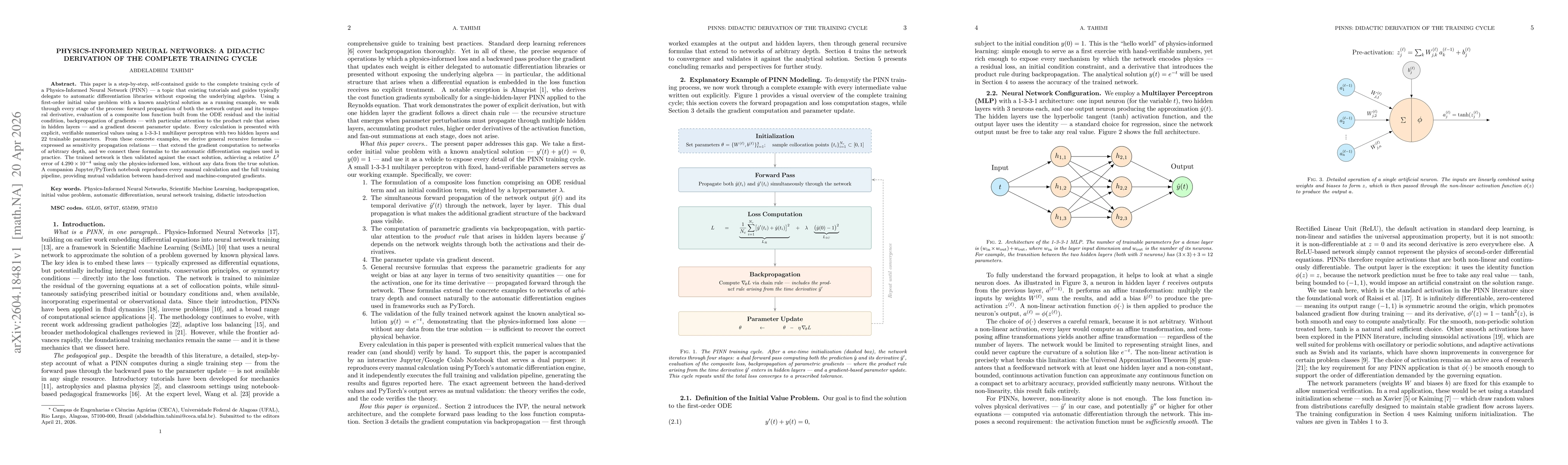 Thumbnail for Physics-Informed Neural Networks: A Didactic Derivation of the Complete Training Cycle