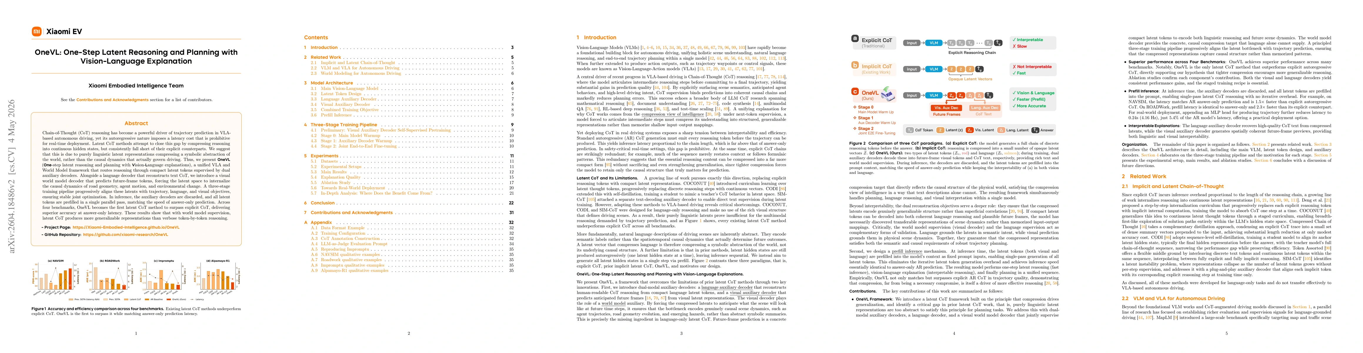 Thumbnail for OneVL: One-Step Latent Reasoning and Planning with Vision-Language Explanation