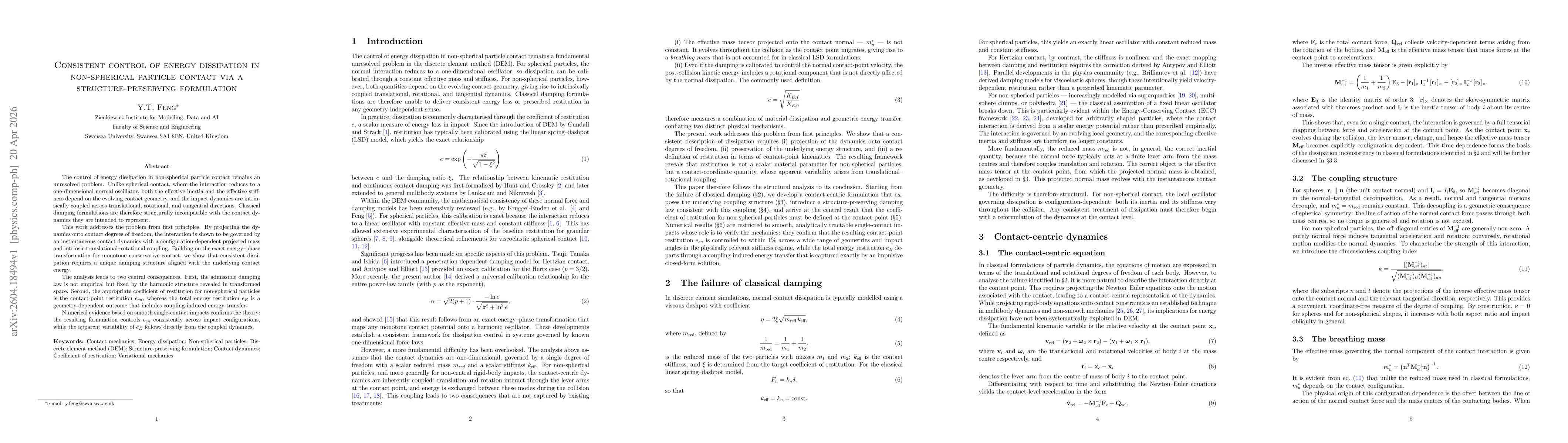 Thumbnail for Consistent control of energy dissipation in non-spherical particle contact via a structure-preserving formulation