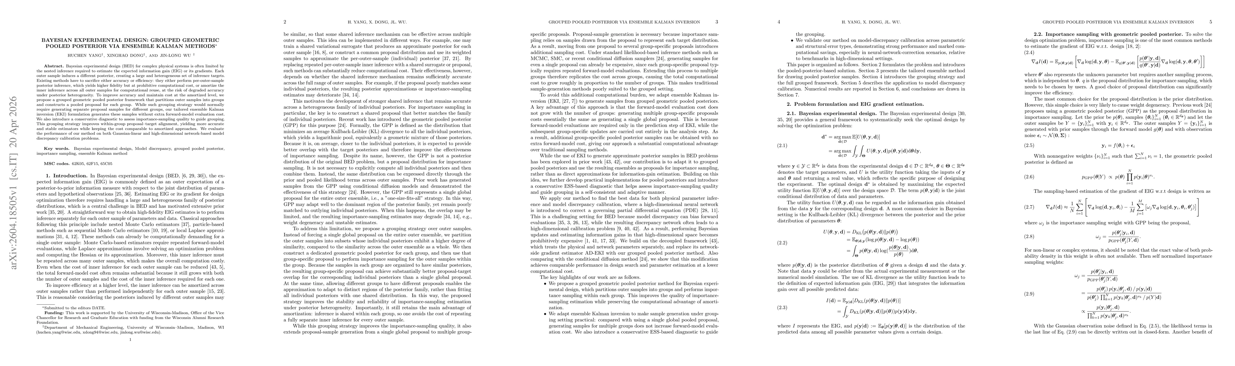 Thumbnail for Bayesian experimental design: grouped geometric pooled posterior via ensemble Kalman methods