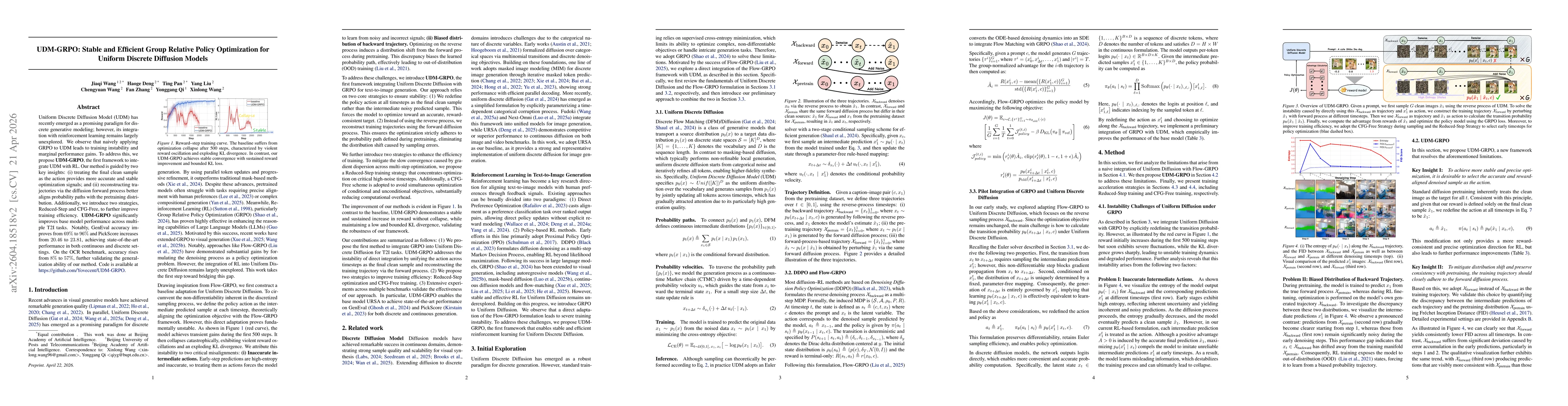 Thumbnail for UDM-GRPO: Stable and Efficient Group Relative Policy Optimization for Uniform Discrete Diffusion Models