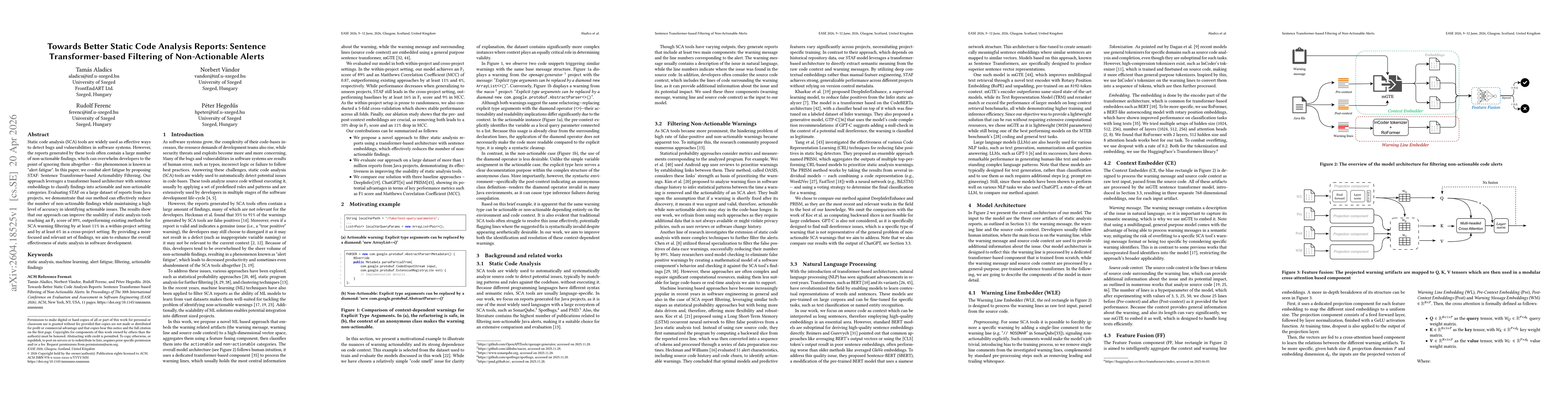 Thumbnail for Towards Better Static Code Analysis Reports: Sentence Transformer-based Filtering of Non-Actionable Alerts