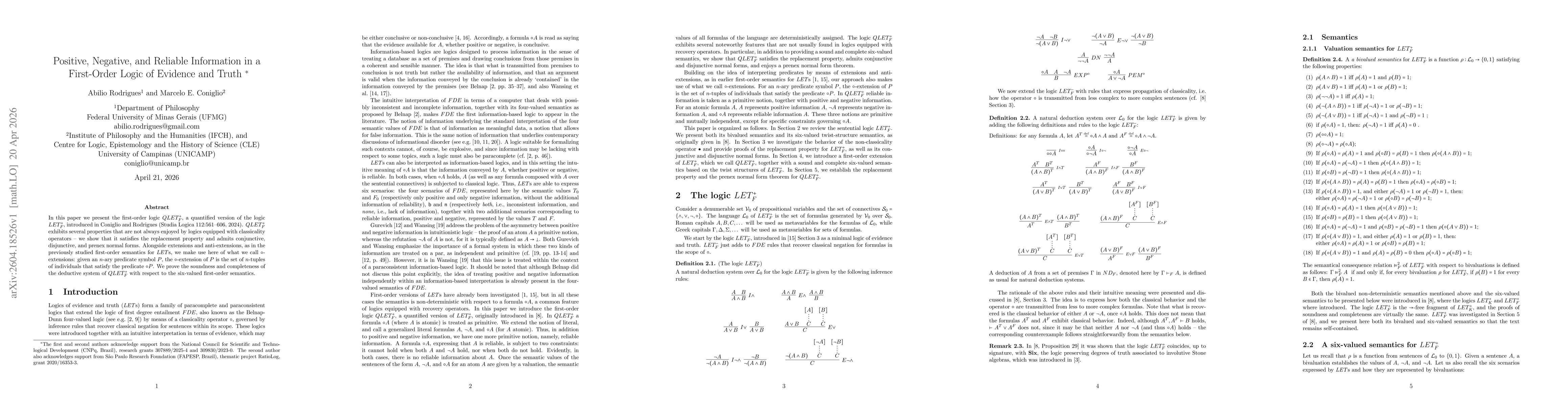 Thumbnail for Positive, Negative, and Reliable Information in a First-Order Logic of Evidence and Truth