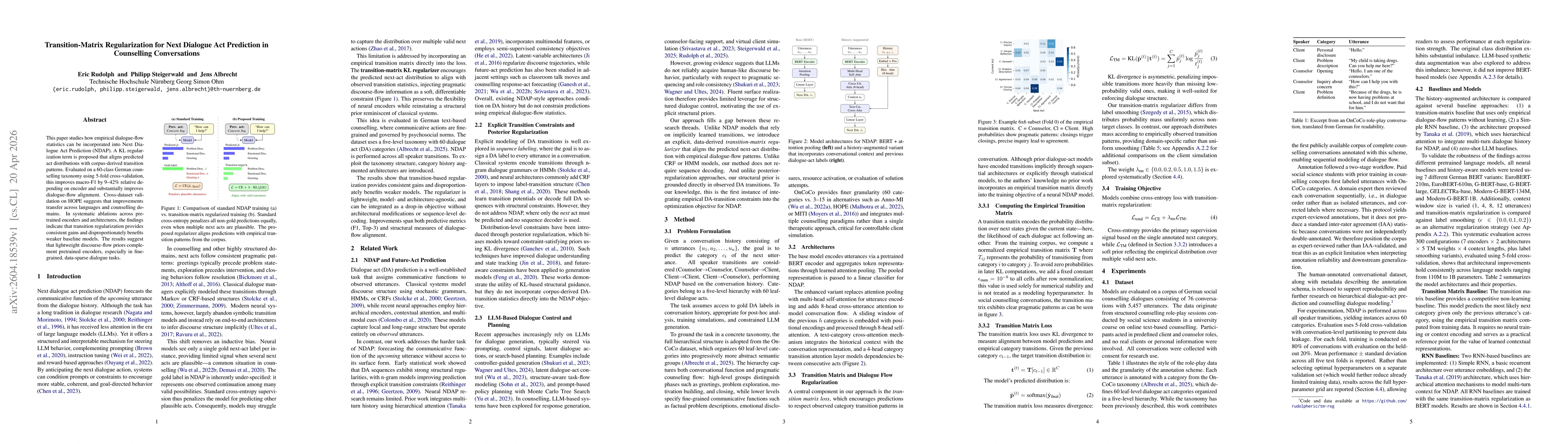 Thumbnail for Transition-Matrix Regularization for Next Dialogue Act Prediction in Counselling Conversations