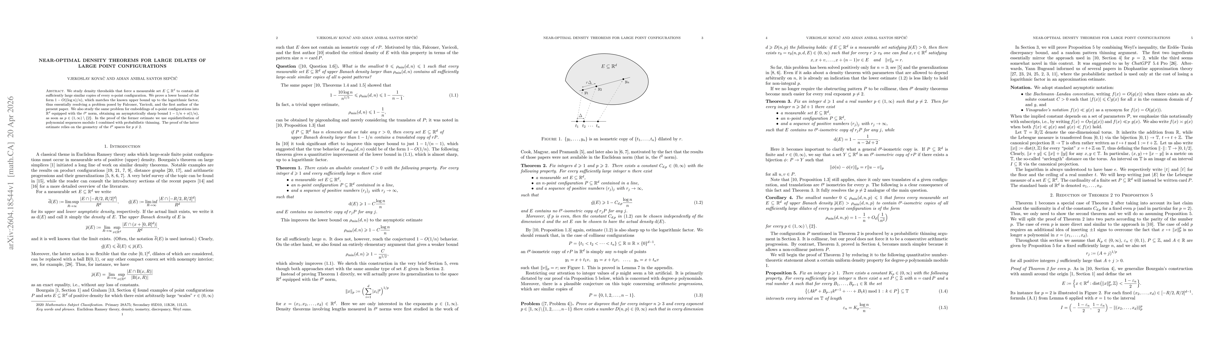 Thumbnail for Near-optimal density theorems for large dilates of large point configurations