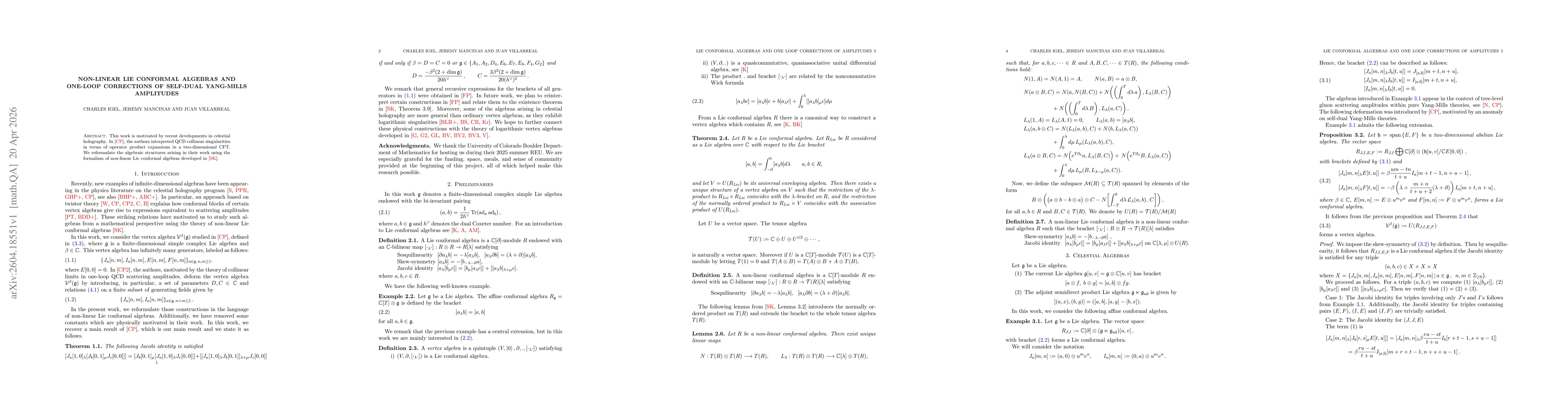 Thumbnail for Non-linear Lie Conformal Algebras and One-Loop Corrections of self-dual Yang-Mills amplitudes