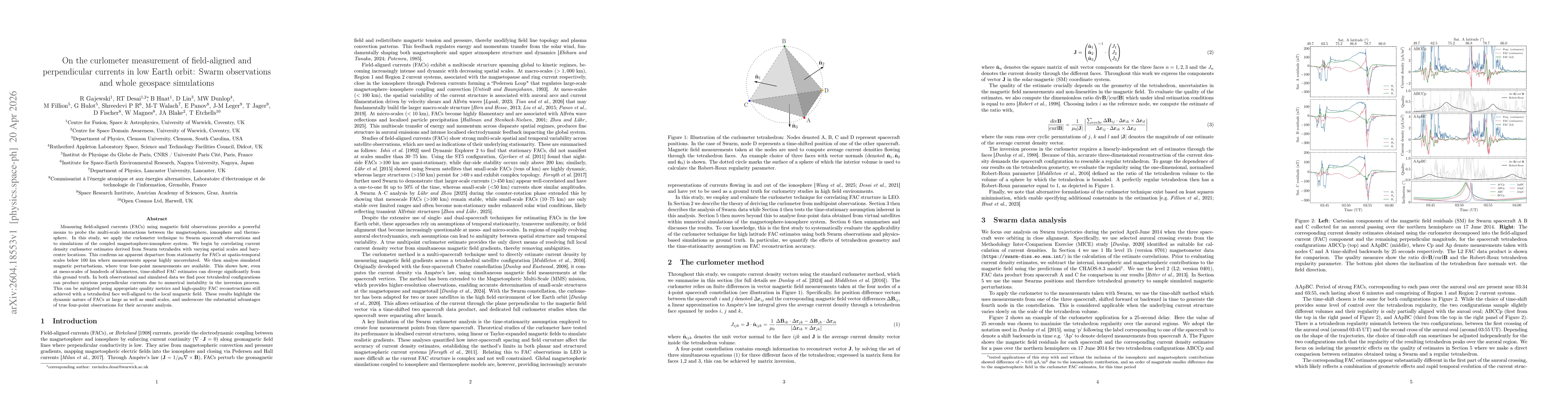 Thumbnail for On the curlometer measurement of field-aligned and perpendicular currents in low Earth orbit: Swarm observations and whole geospace simulations