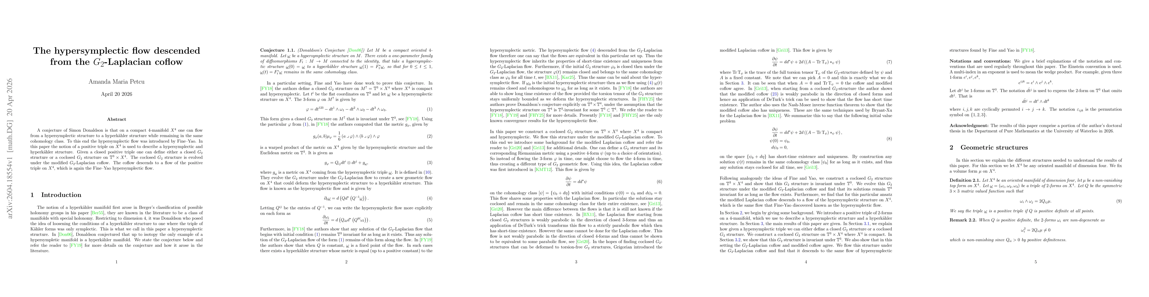 Thumbnail for The hypersymplectic flow descended from the $G_2$-Laplacian coflow