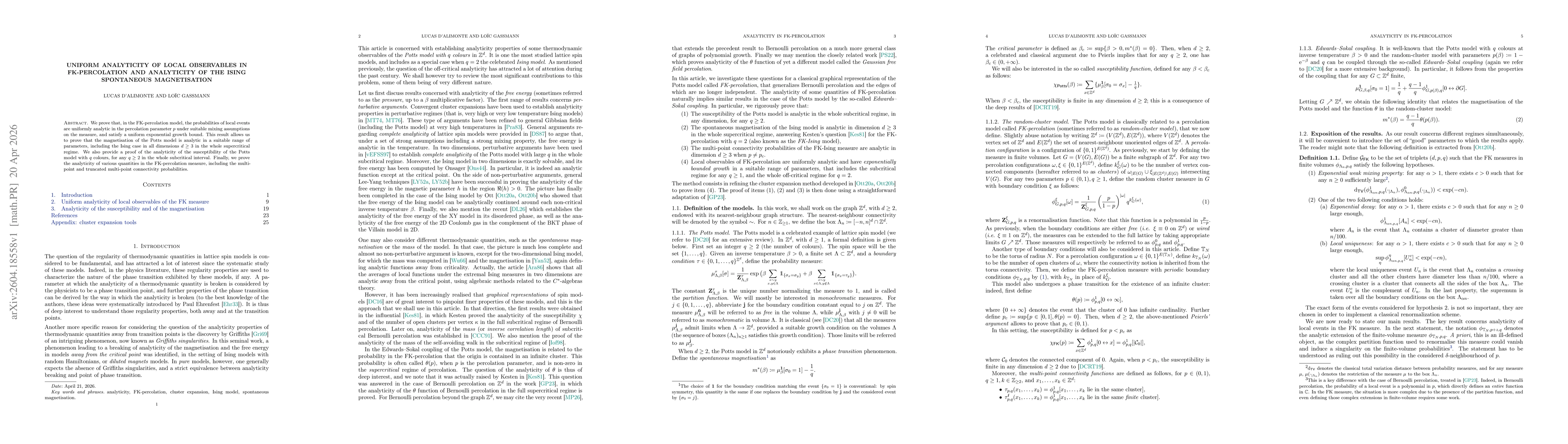 Thumbnail for Uniform analyticity of local observables in FK-percolation and analyticity of the Ising spontaneous magnetisation