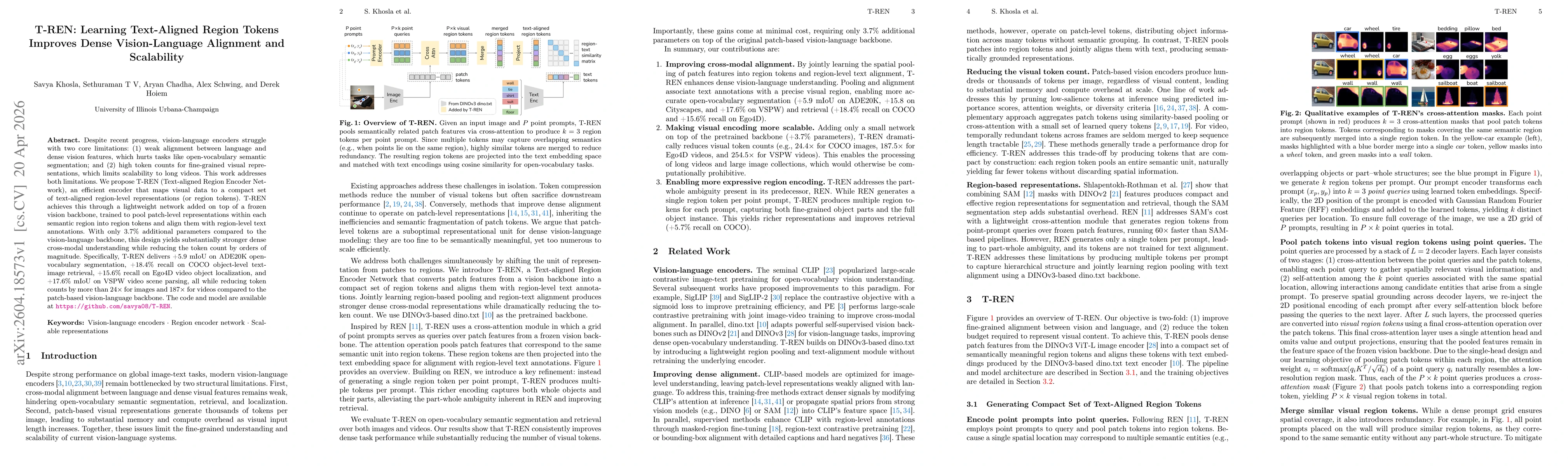 Thumbnail for T-REN: Learning Text-Aligned Region Tokens Improves Dense Vision-Language Alignment and Scalability