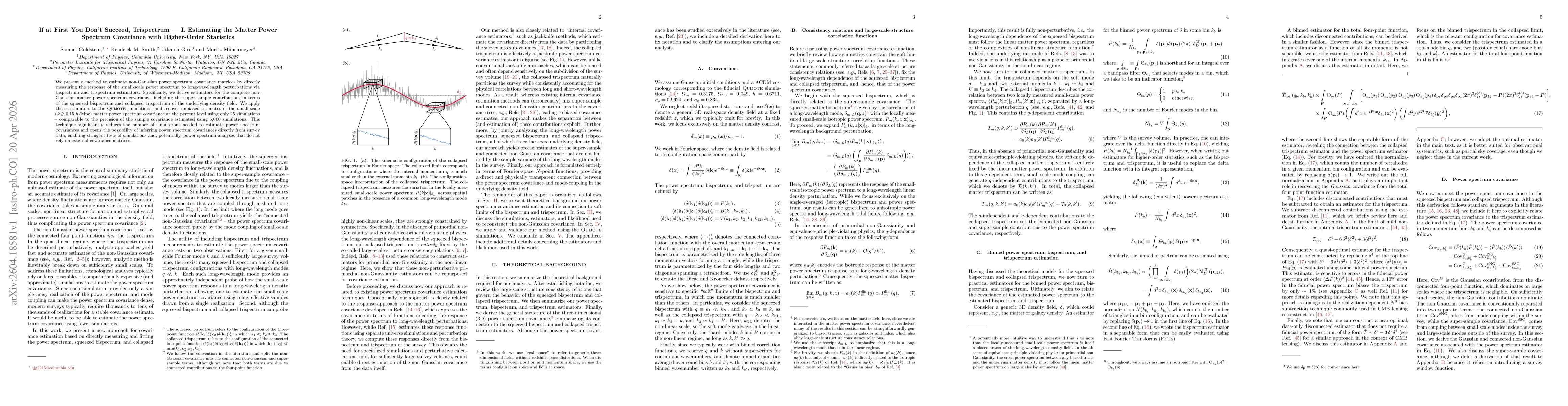 Thumbnail for If at First You Don't Succeed, Trispectrum: I. Estimating the Matter Power Spectrum Covariance with Higher-Order Statistics