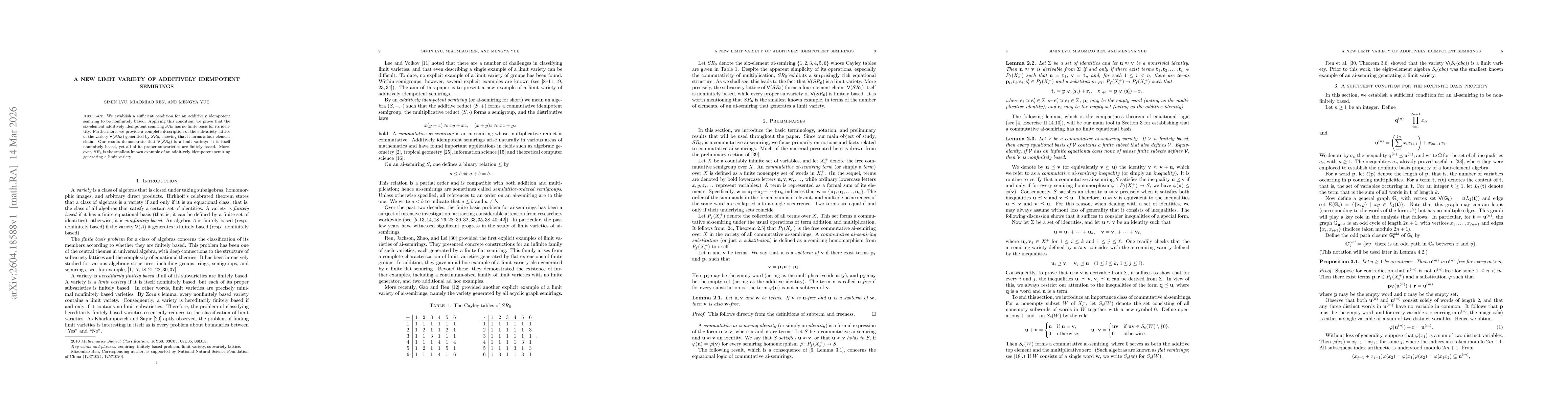 Thumbnail for A new limit variety of additively idempotent semirings