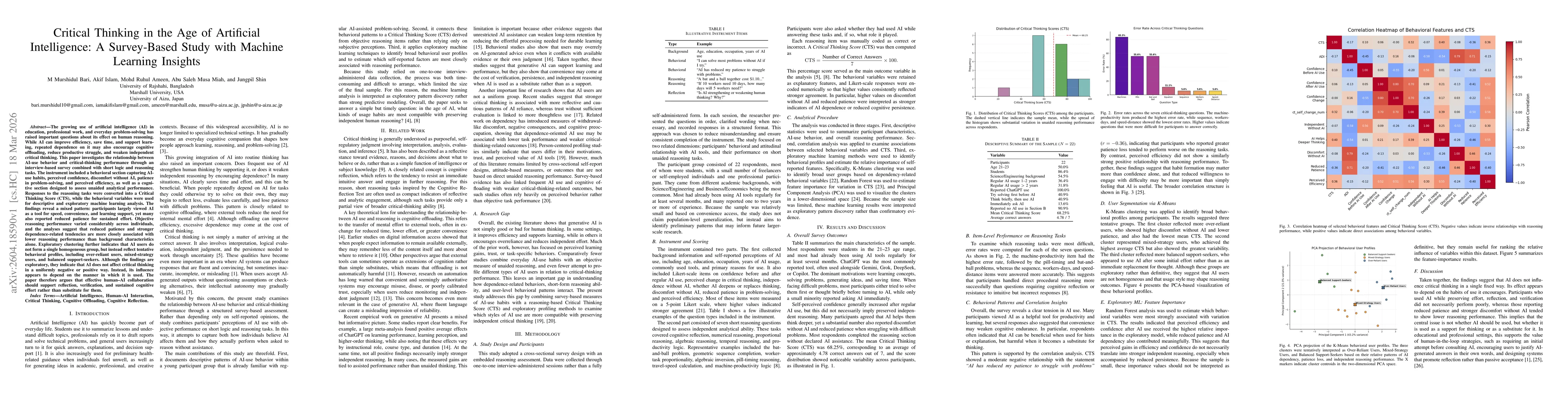 Thumbnail for Critical Thinking in the Age of Artificial Intelligence: A Survey-Based Study with Machine Learning Insights