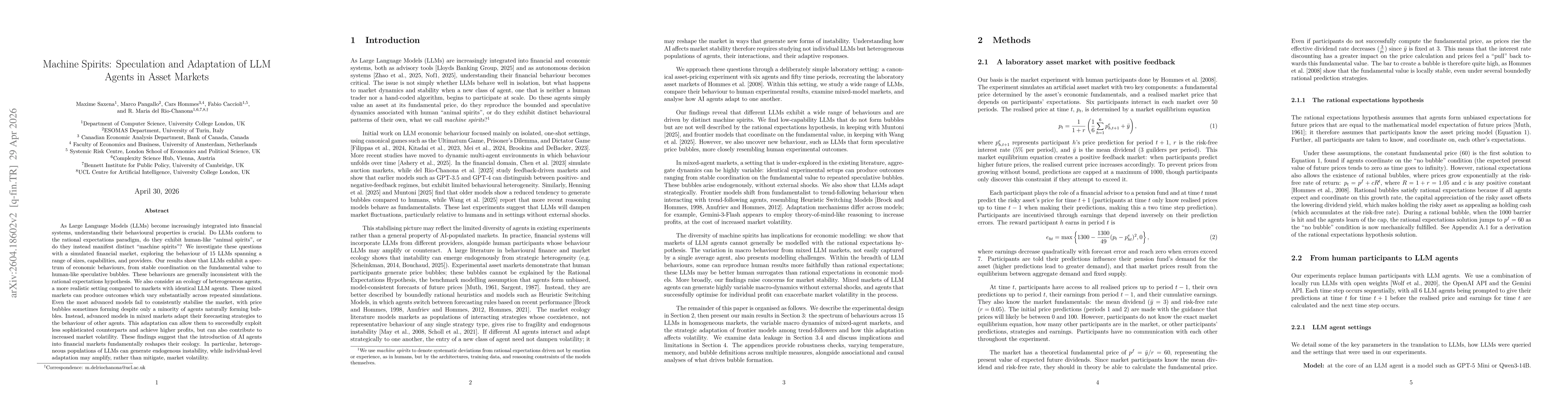 Thumbnail for Machine Spirits: Speculation and Adaptation of LLM Agents in Asset Markets