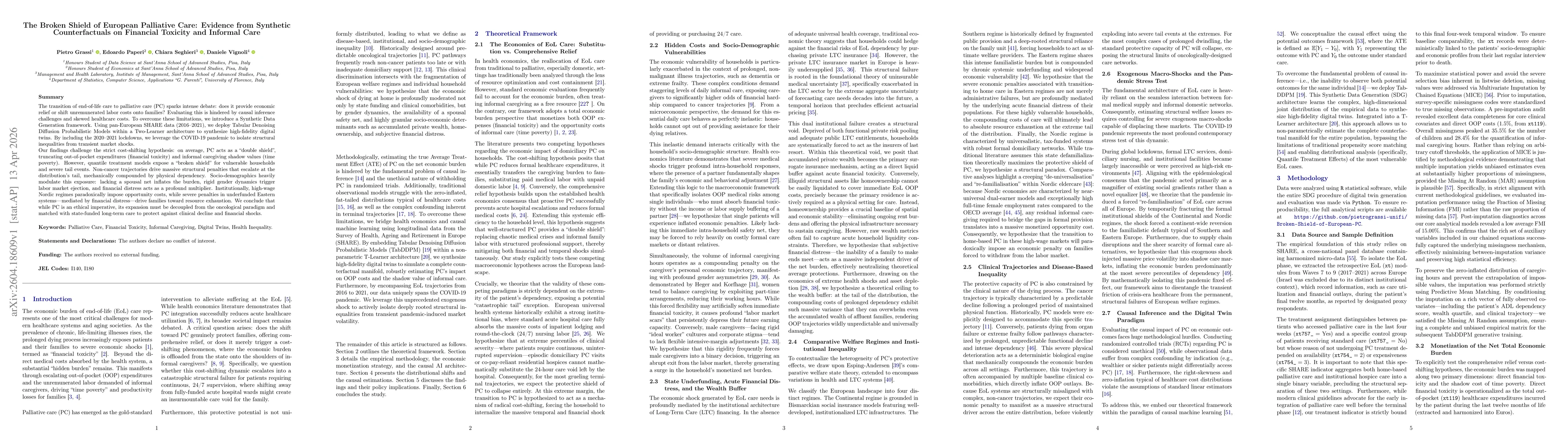 Thumbnail for The Broken Shield of European Palliative Care: Evidence from Synthetic Counterfactuals on Financial Toxicity and Informal Care