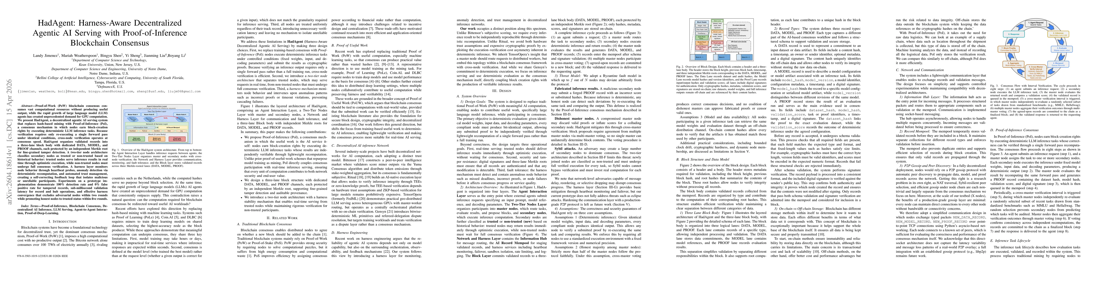 Thumbnail for HadAgent: Harness-Aware Decentralized Agentic AI Serving with Proof-of-Inference Blockchain Consensus