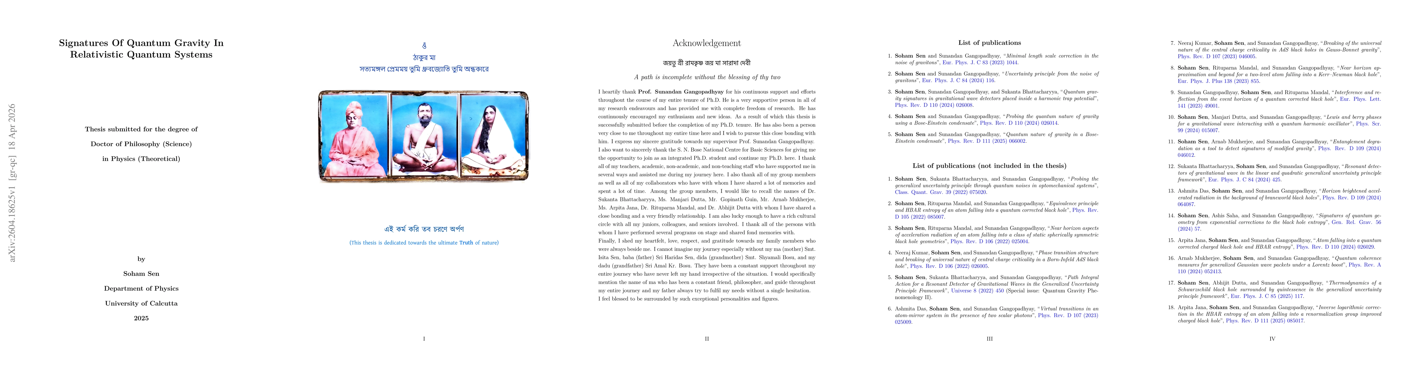 Thumbnail for Signatures of Quantum Gravity In Relativistic Quantum Systems