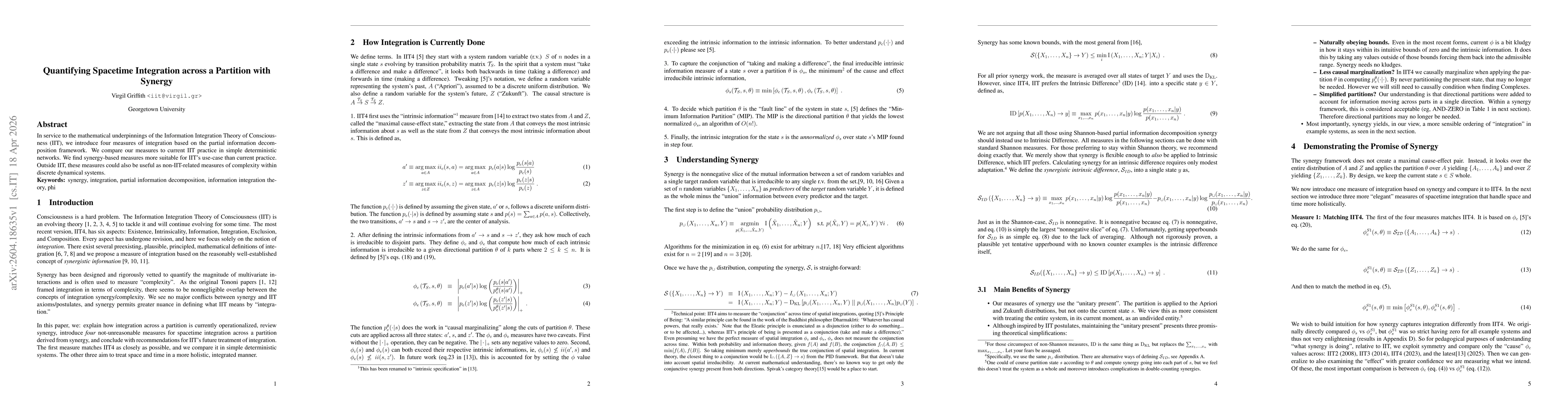 Thumbnail for Quantifying Spacetime Integration across a Partition with Synergy