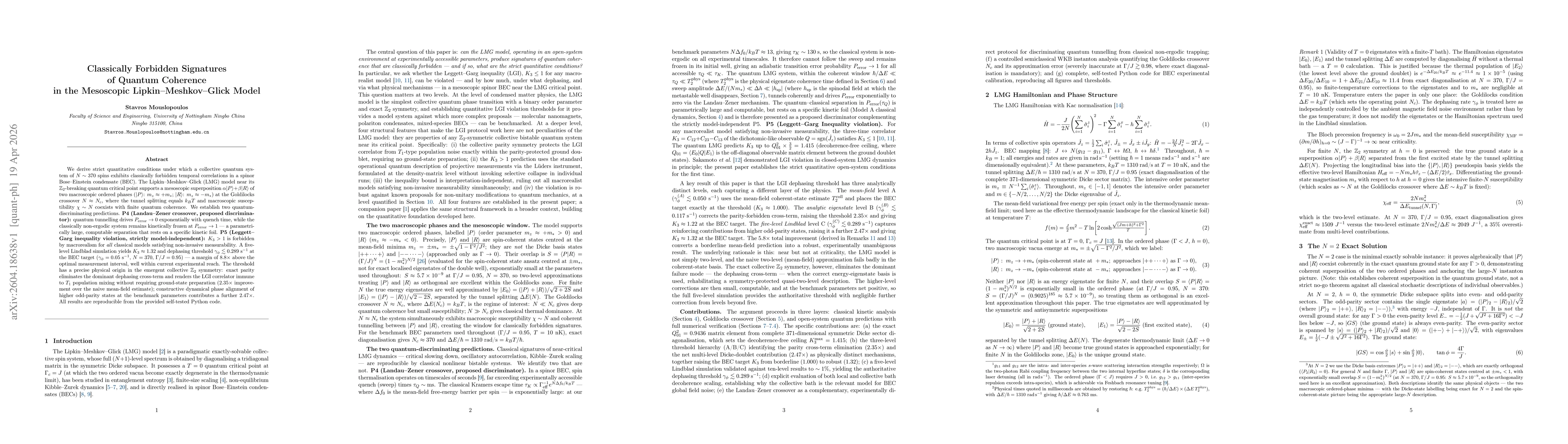 Thumbnail for Classically Forbidden Signatures of Quantum Coherence in the Mesoscopic Lipkin-Meshkov-Glick Model
