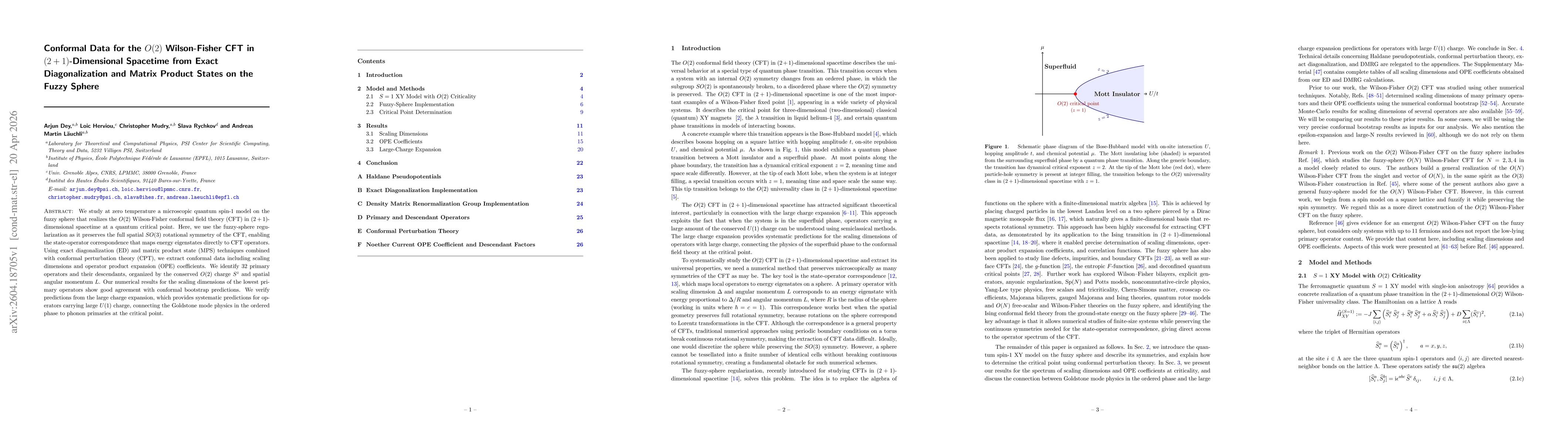 Thumbnail for Conformal Data for the $O(2)$ Wilson-Fisher CFT in $(2+1)$-Dimensional Spacetime from Exact Diagonalization and Matrix Product States on the Fuzzy Sphere