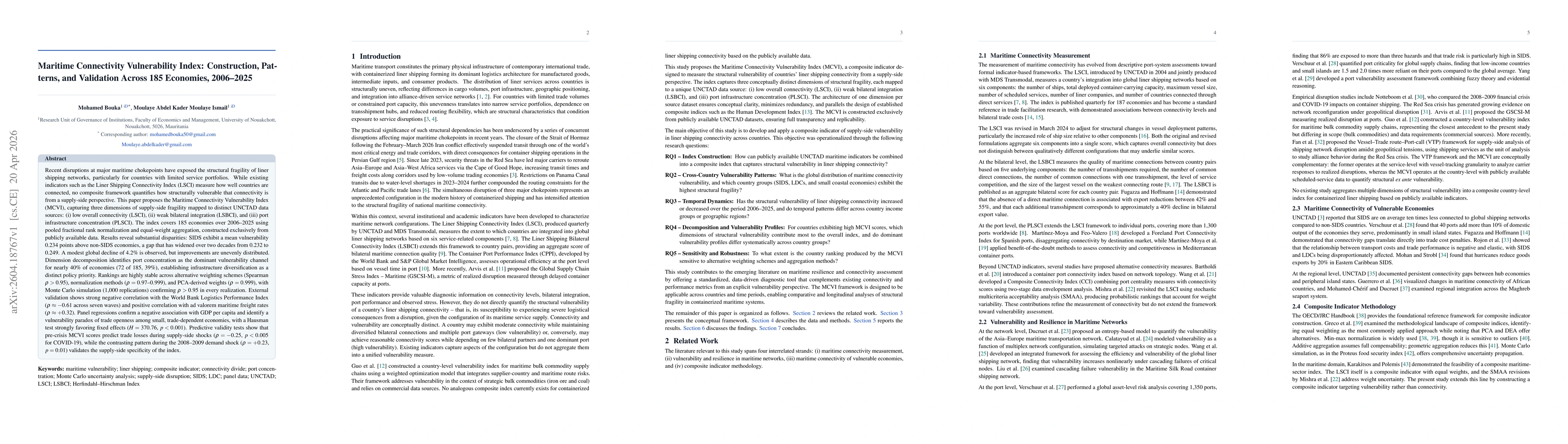 Thumbnail for Maritime Connectivity Vulnerability Index: Construction, Patterns, and Validation Across 185 Economies, 2006-2025