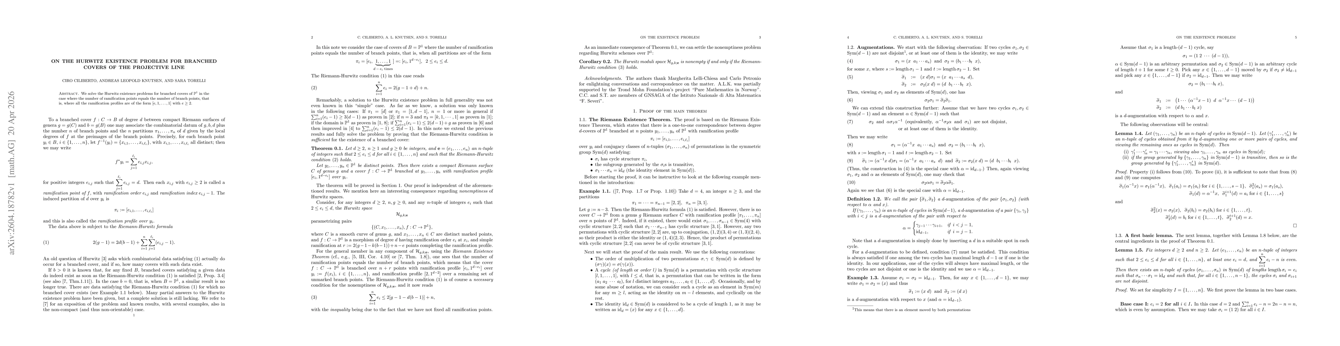 Thumbnail for On the Hurwitz existence problem for branched covers of the projective line