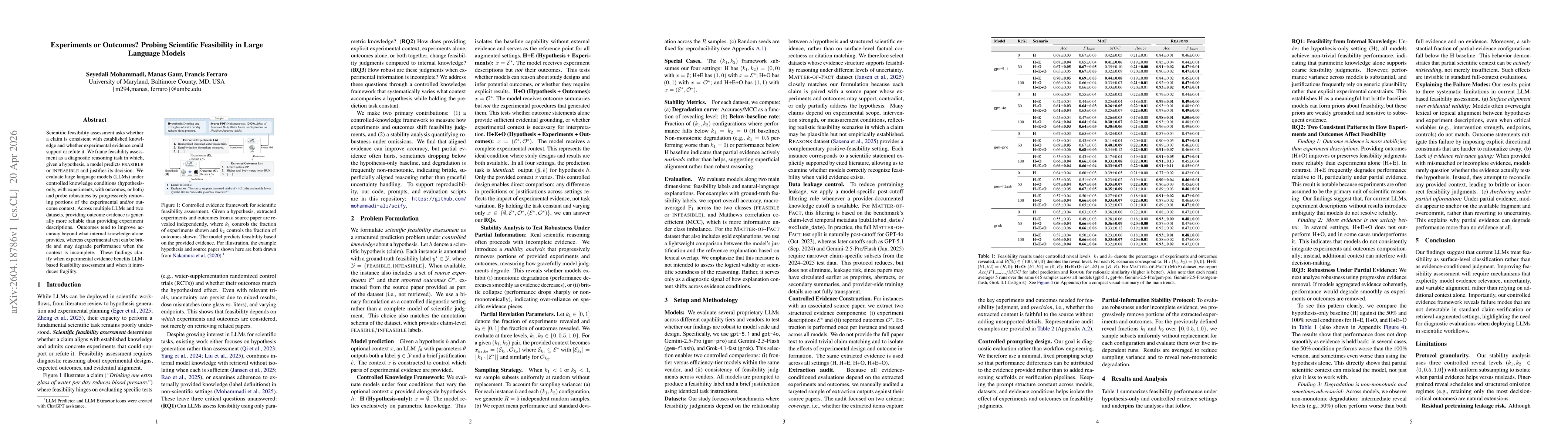 Thumbnail for Experiments or Outcomes? Probing Scientific Feasibility in Large Language Models