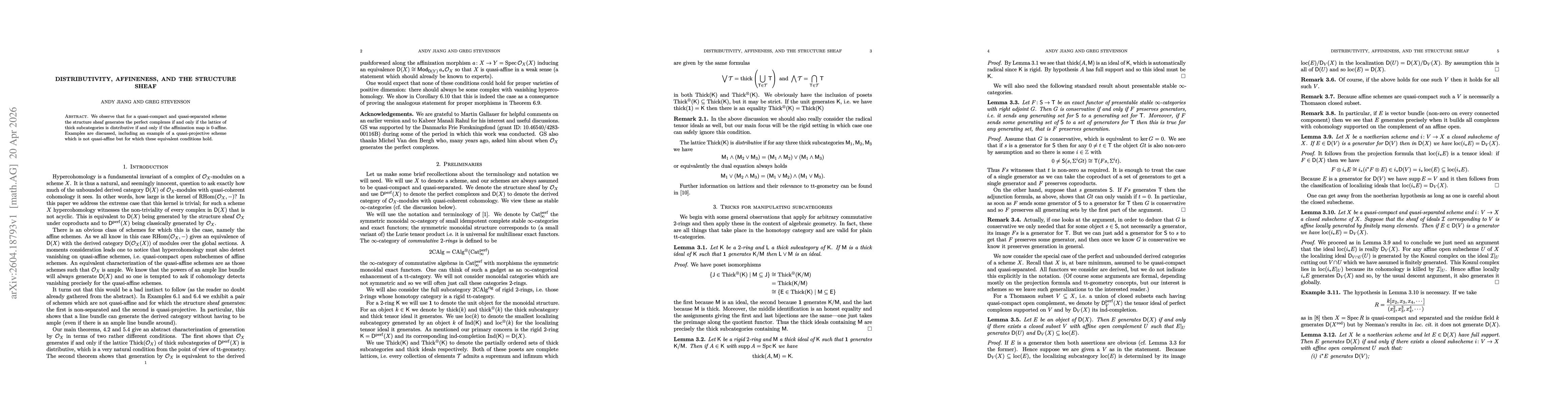 Thumbnail for Distributivity, affineness, and the structure sheaf