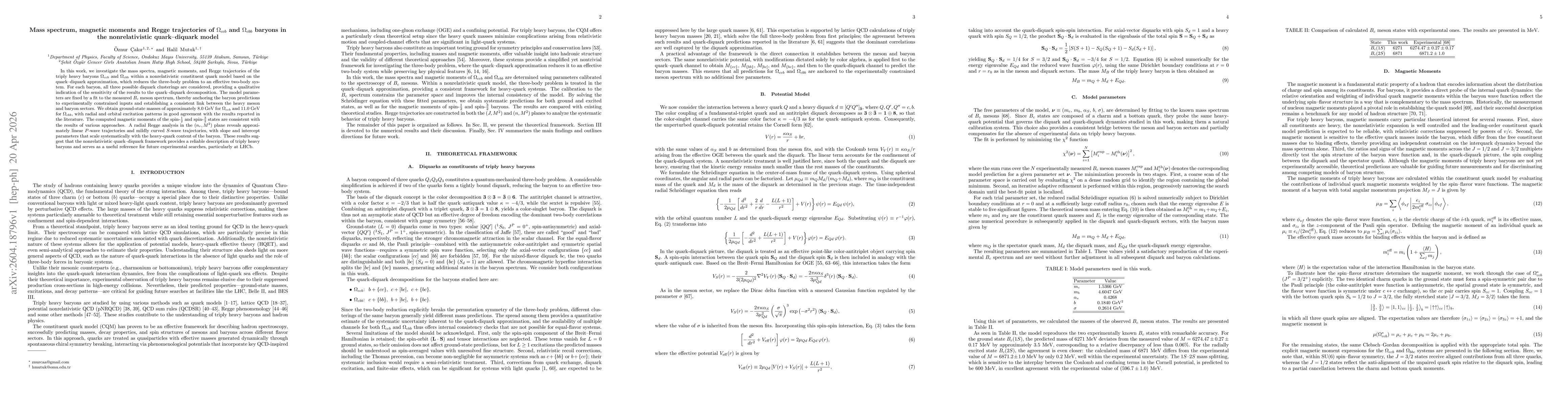 Thumbnail for Mass spectrum, magnetic moments and Regge trajectories of $Ω_{ccb}$ and $Ω_{cbb}$ baryons in the nonrelativistic quark--diquark model