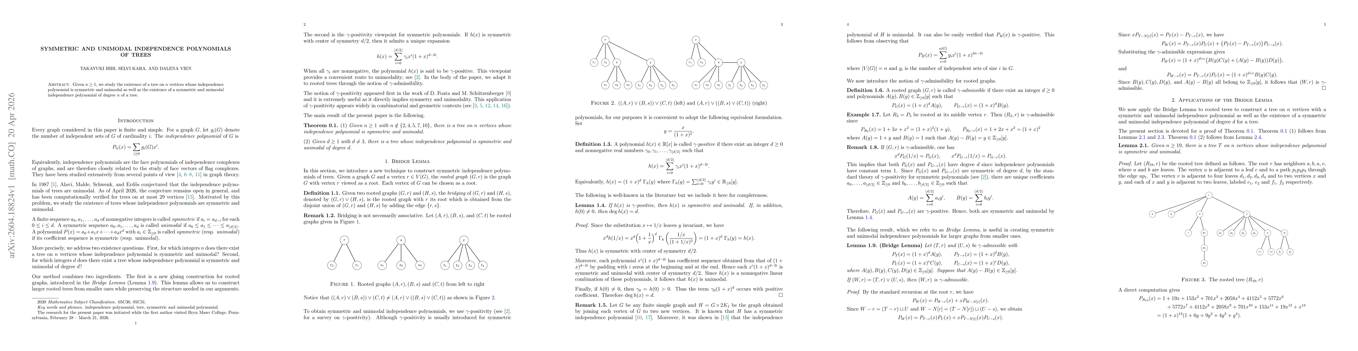 Thumbnail for Symmetric and unimodal independence polynomials of trees