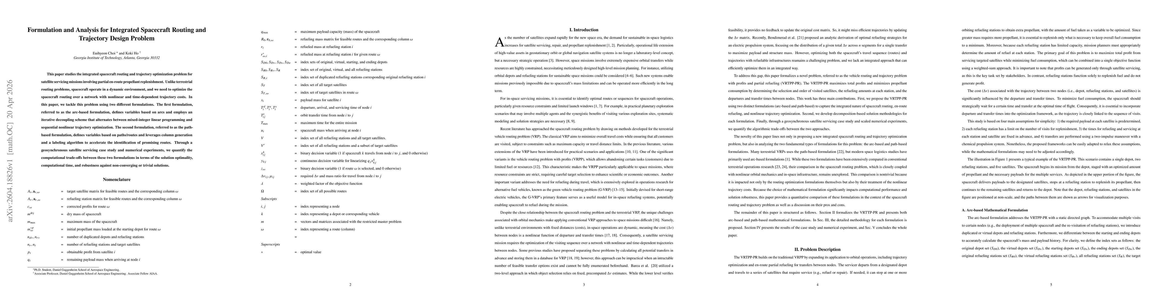 Thumbnail for Formulation and Analysis for Integrated Spacecraft Routing and Trajectory Design Problem