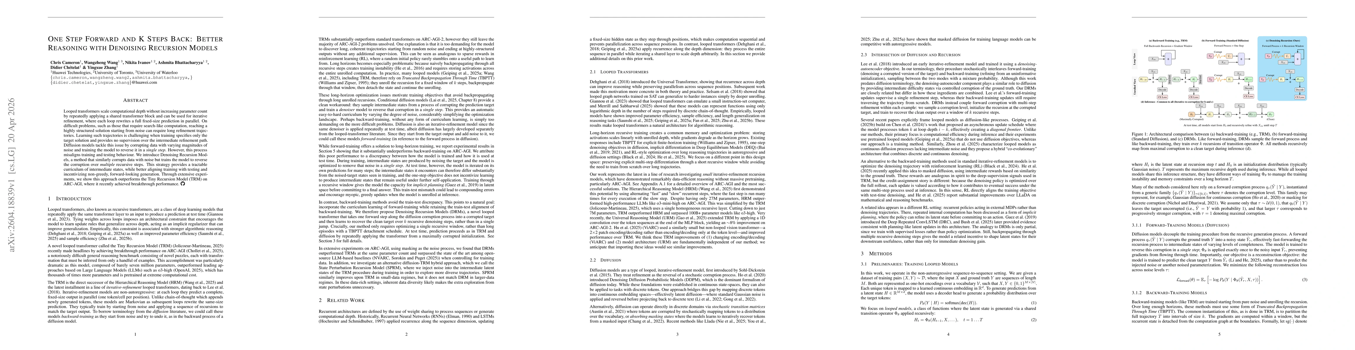 Thumbnail for One Step Forward and K Steps Back: Better Reasoning with Denoising Recursion Models