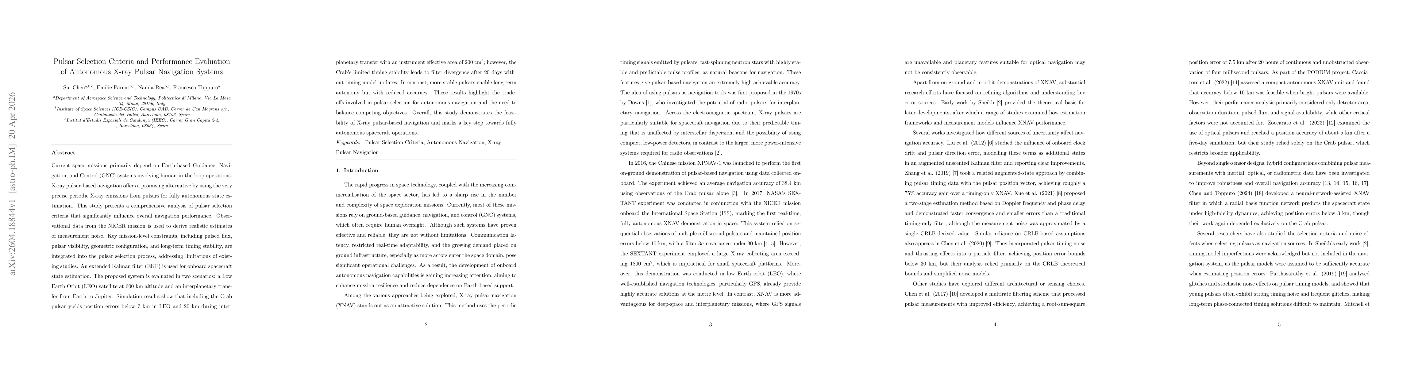 Thumbnail for Pulsar Selection Criteria and Performance Evaluation of Autonomous X-ray Pulsar Navigation Systems