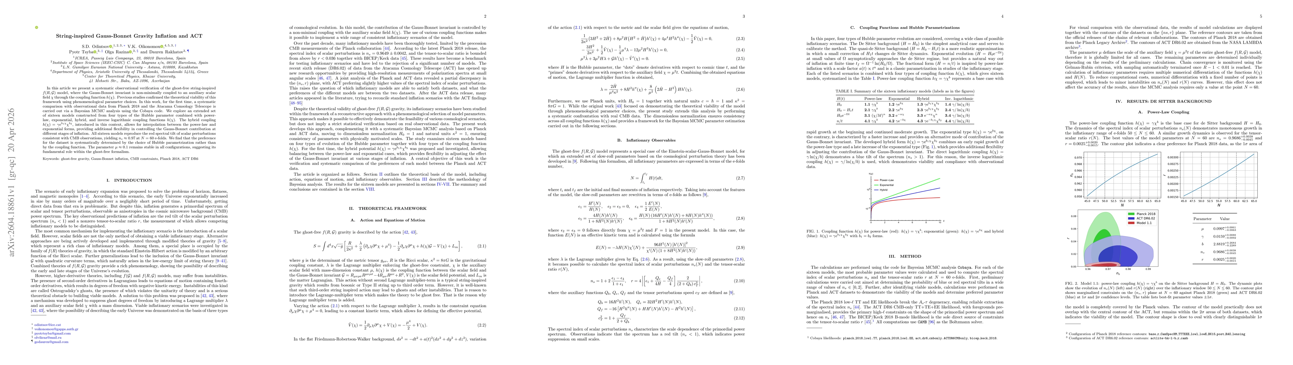 Thumbnail for String-inspired Gauss-Bonnet Gravity Inflation and ACT