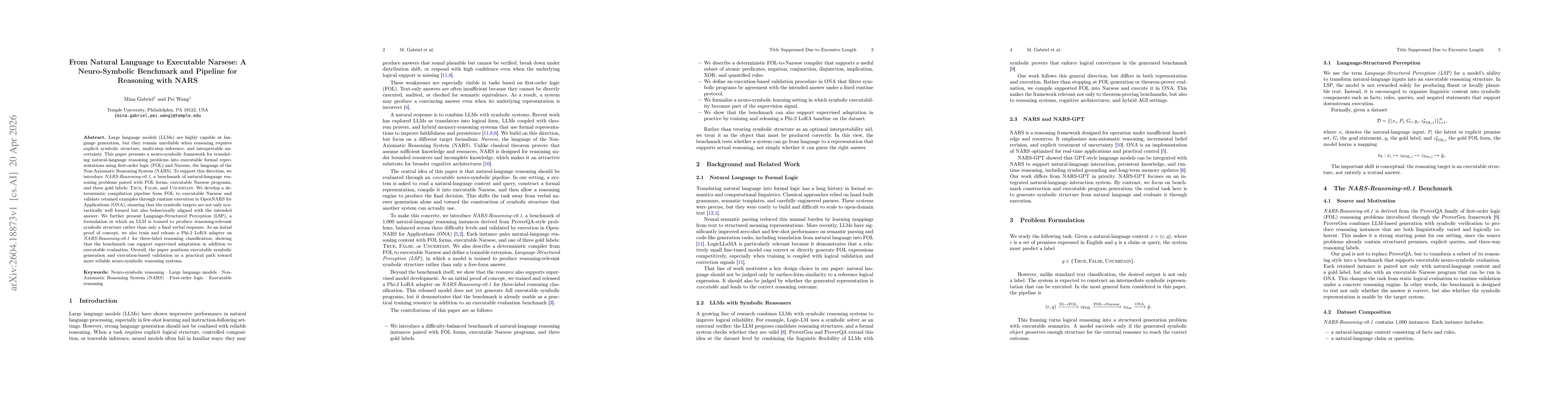 Thumbnail for From Natural Language to Executable Narsese: A Neuro-Symbolic Benchmark and Pipeline for Reasoning with NARS
