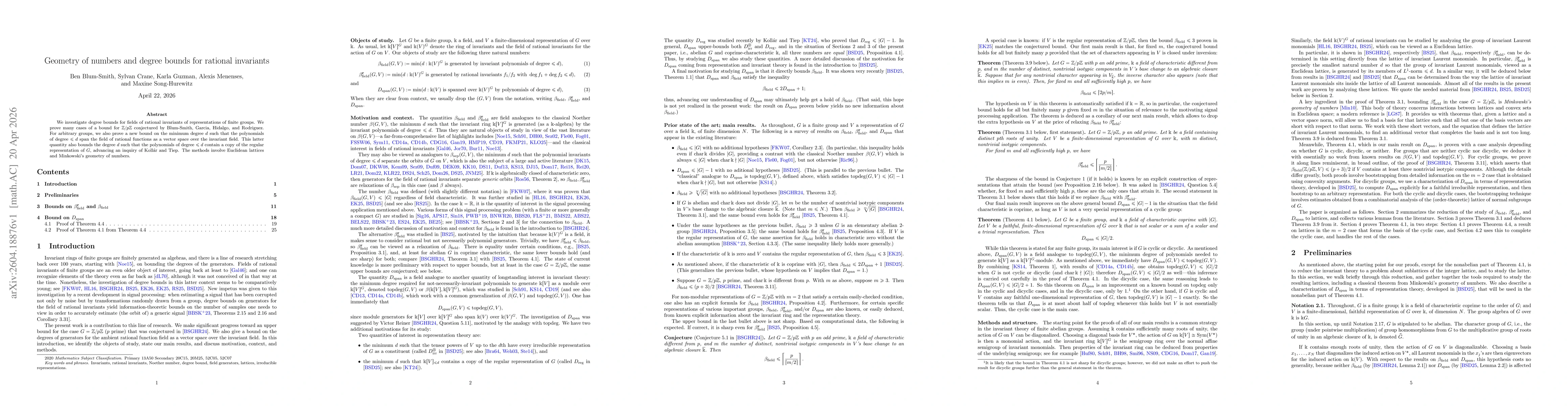 Thumbnail for Geometry of numbers and degree bounds for rational invariants