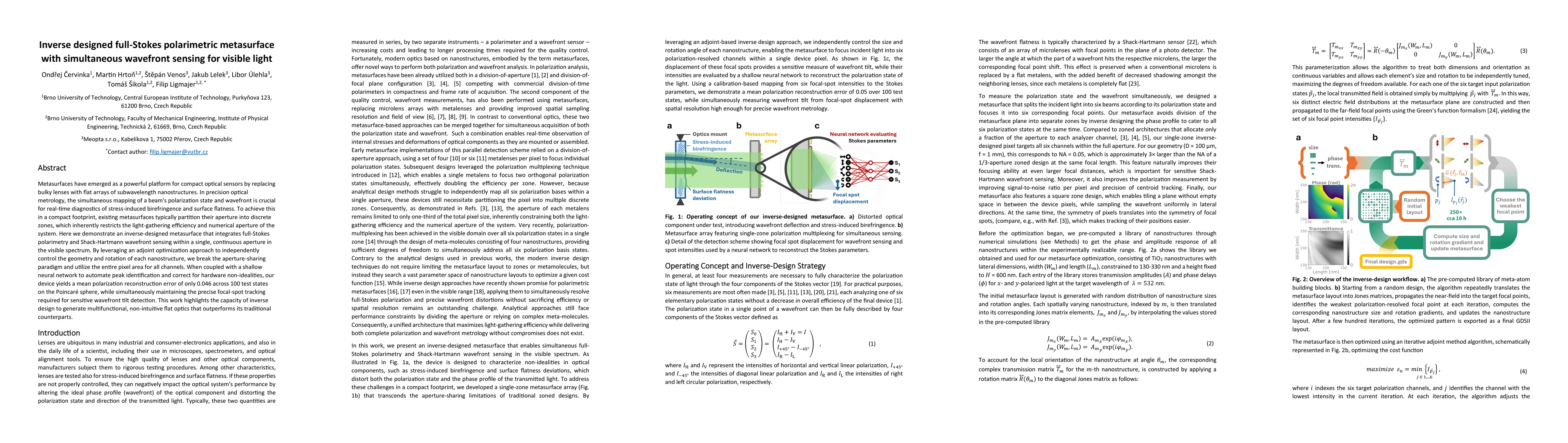 Thumbnail for Inverse designed full-Stokes polarimetric metasurface with simultaneous wavefront sensing for visible light