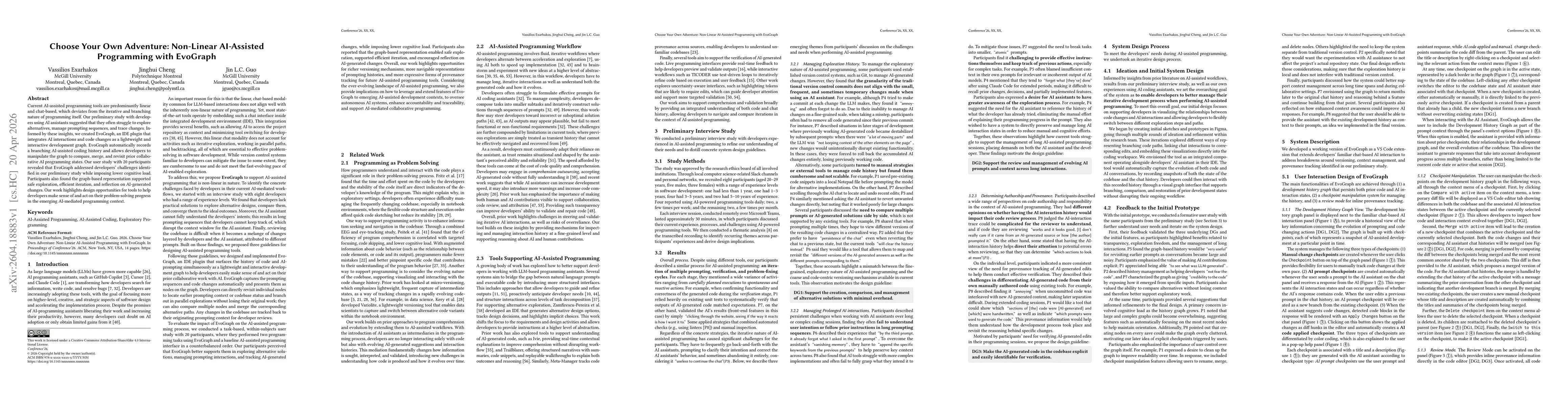 Thumbnail for Choose Your Own Adventure: Non-Linear AI-Assisted Programming with EvoGraph