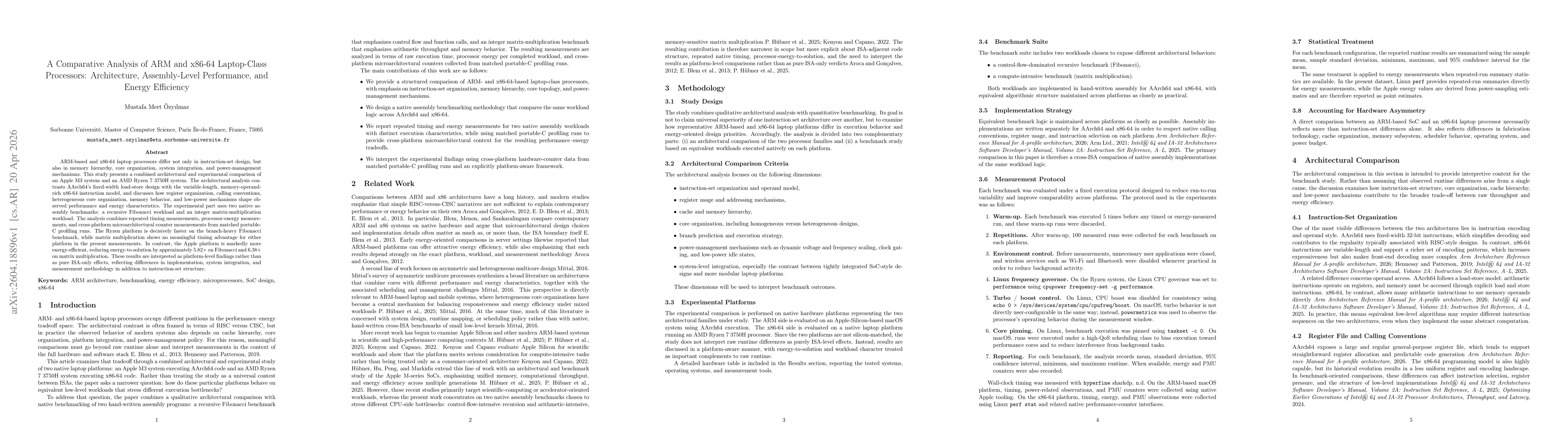 Thumbnail for A Comparative Analysis of ARM and x86-64 Laptop-Class Processors: Architecture, Assembly-Level Performance, and Energy Efficiency