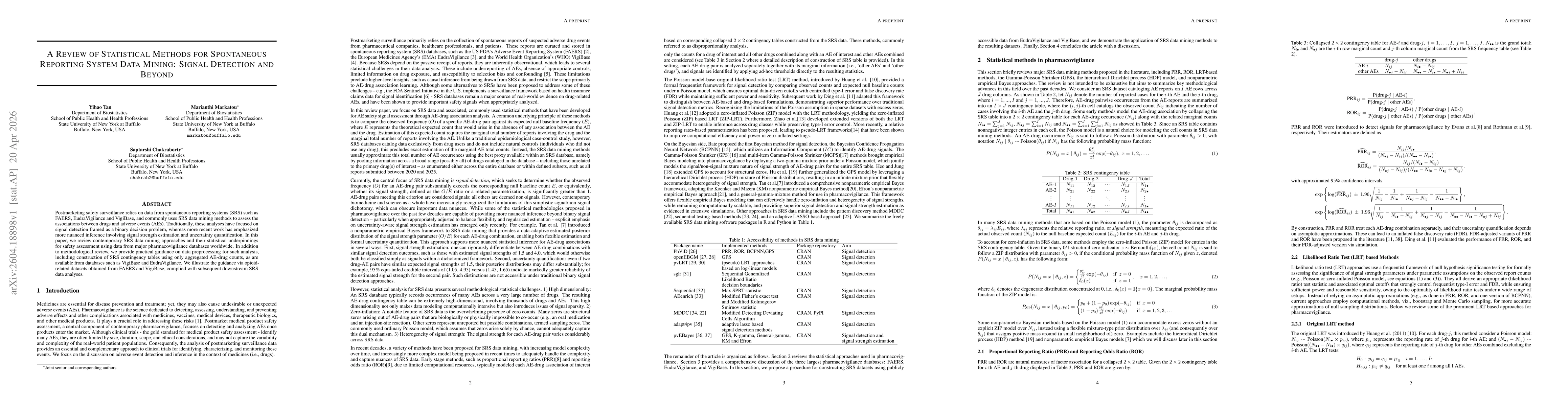 Thumbnail for A Review of Statistical Methods for Spontaneous Reporting System Data Mining: Signal Detection and Beyond