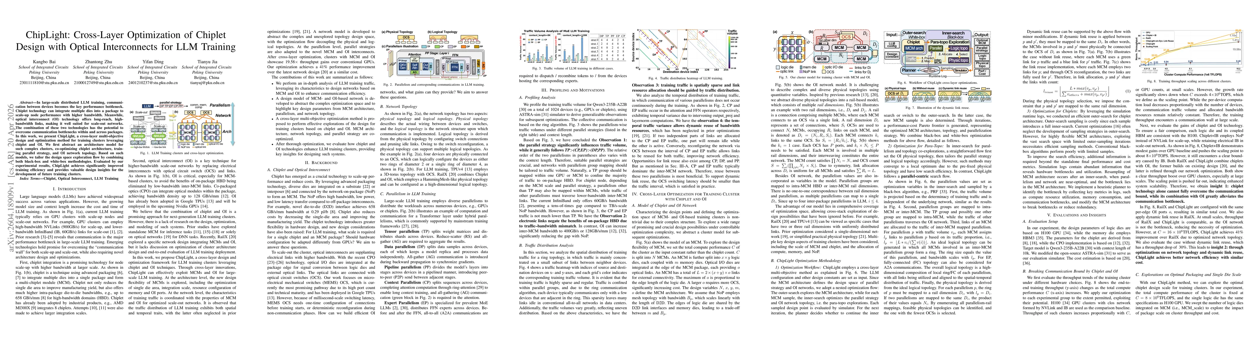 Thumbnail for ChipLight: Cross-Layer Optimization of Chiplet Design with Optical Interconnects for LLM Training