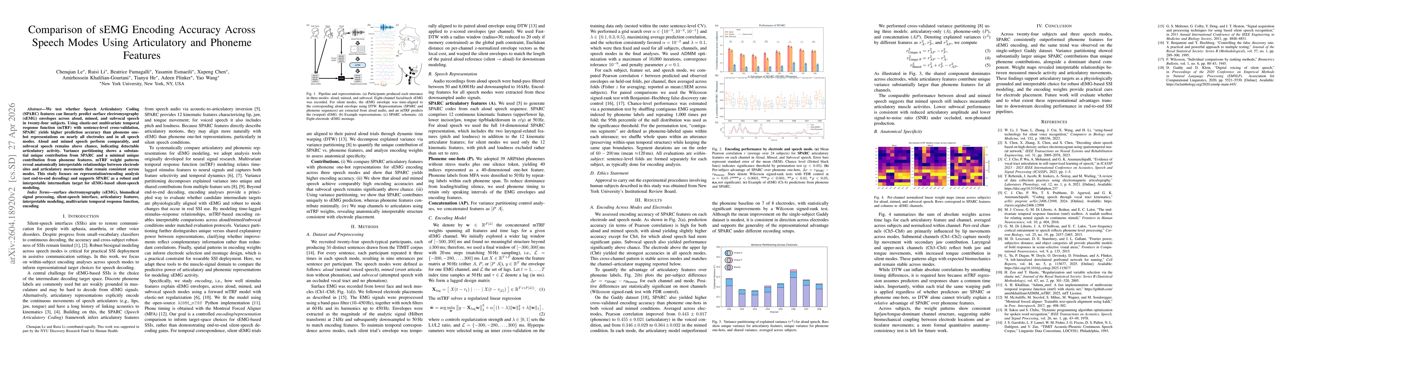 Thumbnail for Comparison of sEMG Encoding Accuracy Across Speech Modes Using Articulatory and Phoneme Features