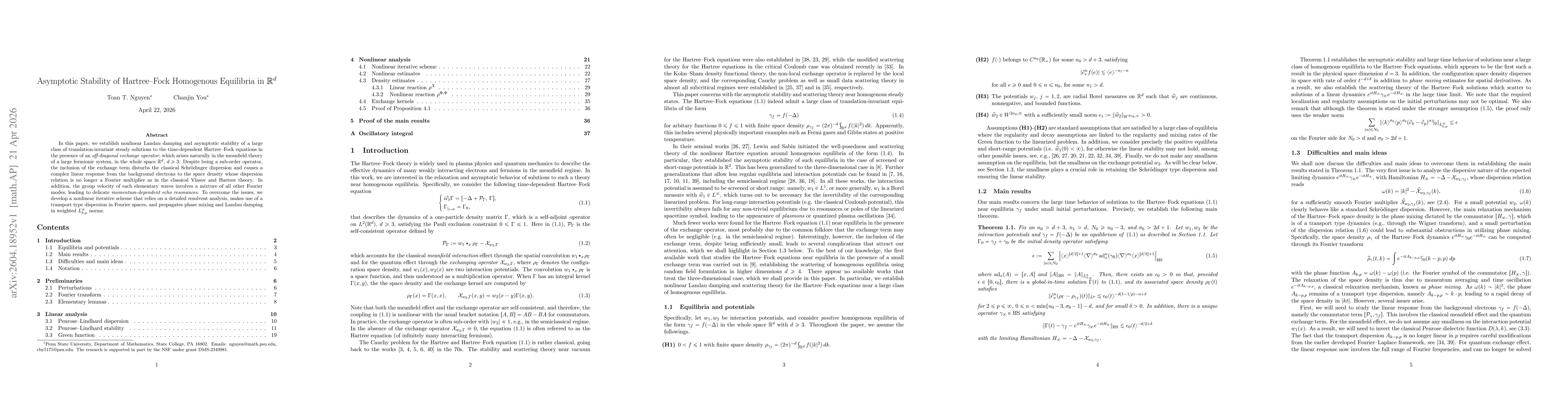 Thumbnail for Asymptotic Stability of Hartree--Fock Homogenous Equilibria in $\mathbb{R}^d$