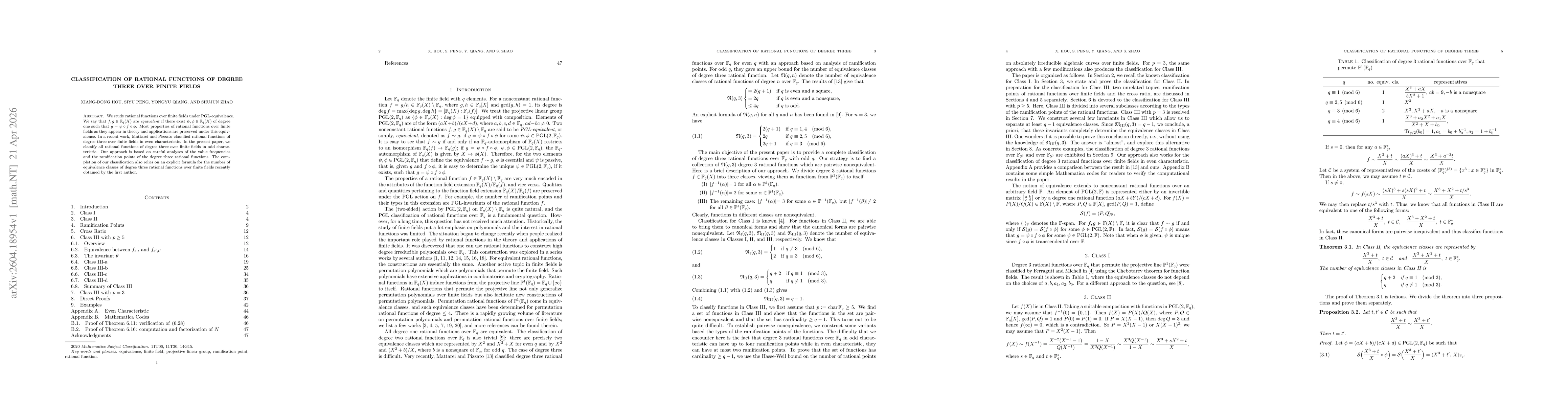Thumbnail for Classification of Rational Functions of Degree Three over Finite Fields