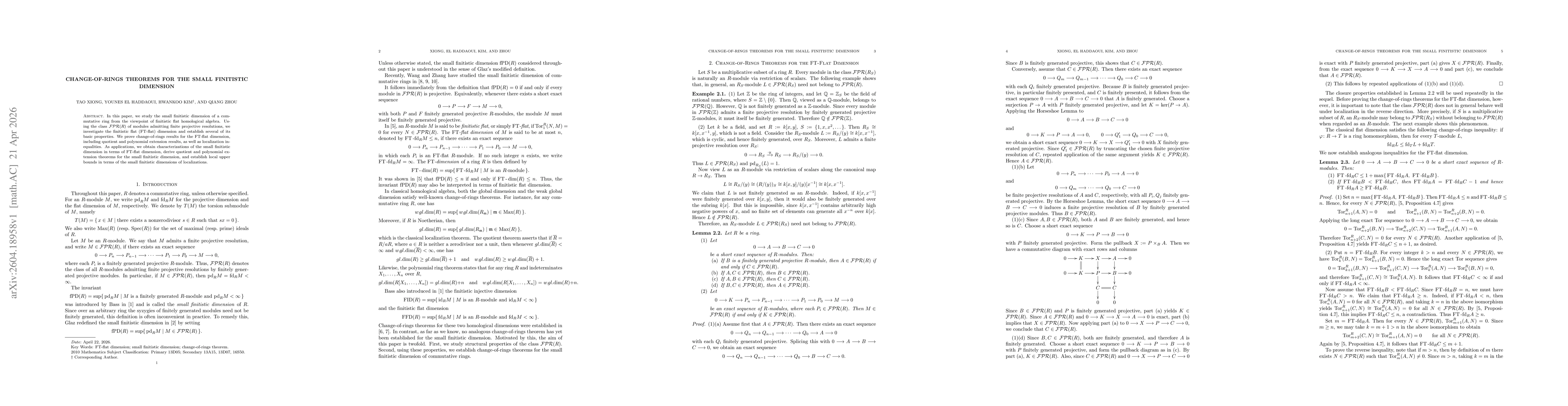 Thumbnail for Change-of-Rings Theorems for the Small Finitistic Dimension