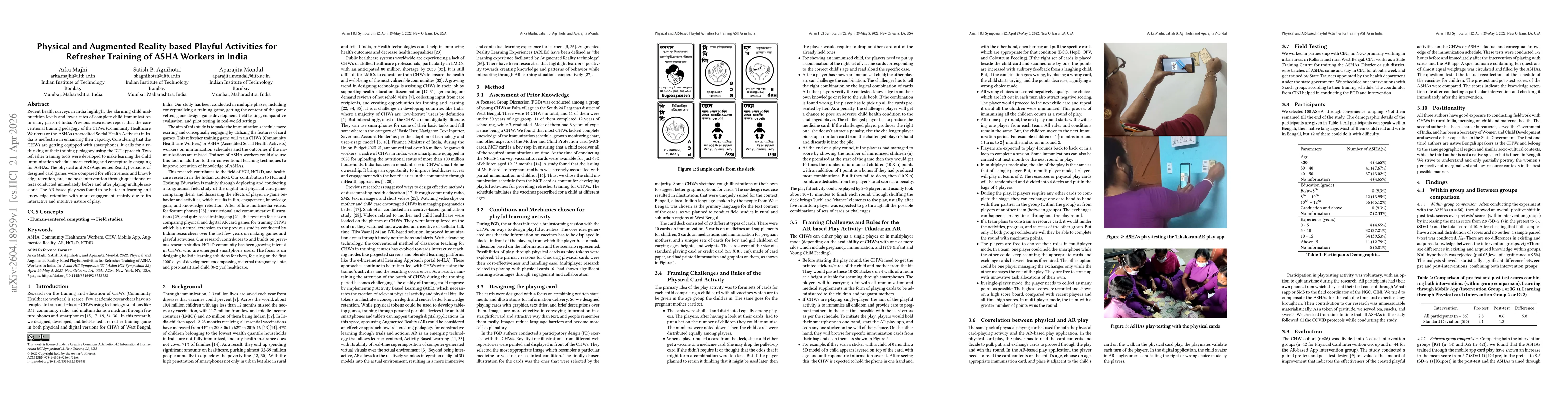 Thumbnail for Physical and Augmented Reality based Playful Activities for Refresher Training of ASHA Workers in India